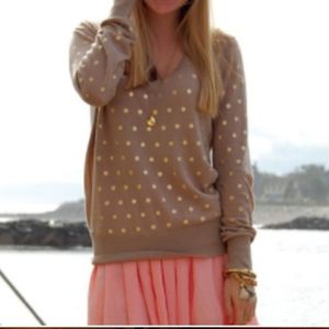 Lauren Conrad Brown VNeck Sweater w/ Gold Dots-M